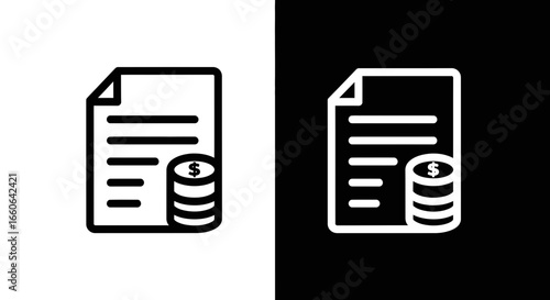 Invoice with stacked coins illustration for financial document