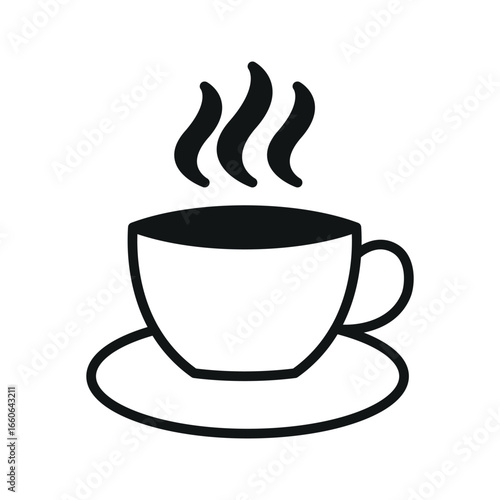 Coffee mug icon with steam for cafe menu, beverage, and warm drink projects.