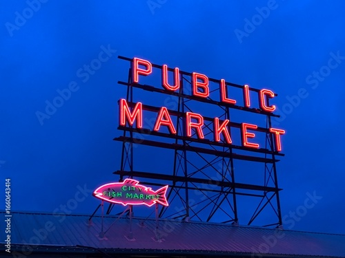 Pike Place market Sign at night