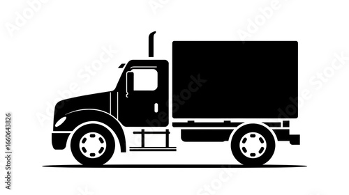 Minimalist black truck icon on white background