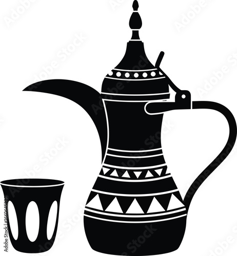 Vector art of traditional arabic coffee pot and cup