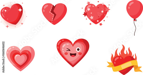 Vector art of collection of cute and expressive hearts