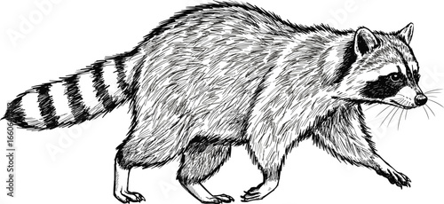 Raccoon sketch, hand drawn wild animal, wildlife vector illustration, forest creature line art, raccoon drawing for nature lovers