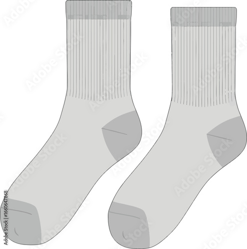 A pair of plain white crew socks with ribbed cuffs and contrasting heel and toe sections, presented as a clean graphic illustration against a white background.