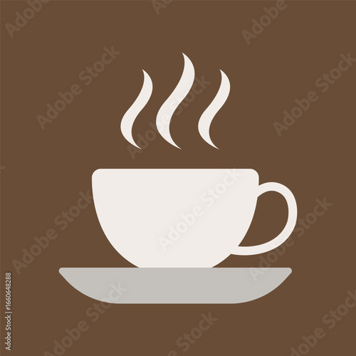 Coffee glass mug icon in withand chocolate color with steam for beverage, menu, and cafe art.
