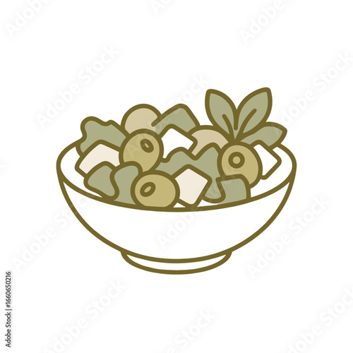 Greek salad with olives in a bowl with fresh greens  