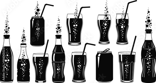 Black and White Classic Soda and Fizzy Drink Silhouettes