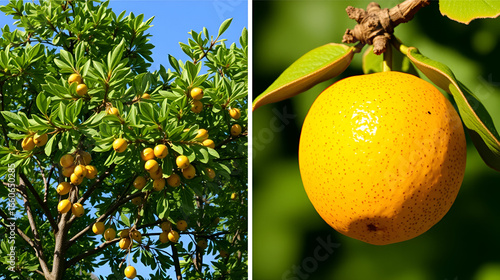 This picture shows a quinine tree and quinine fruit