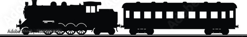 Vintage steam train silhouette on railway track, classic locomotive vector illustration