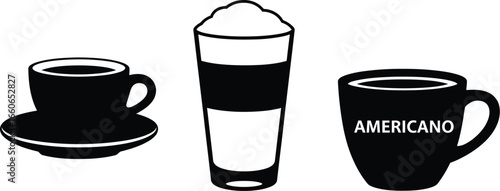 Black and White Coffee Shop Menu Silhouettes - Espresso, Latte, and Americano Icons