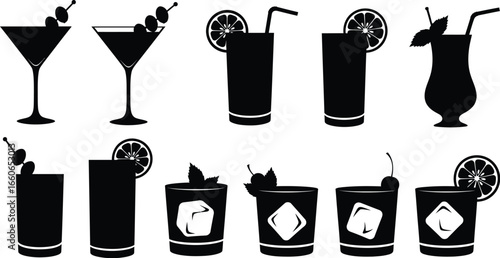 Black on White Mocktail Silhouettes - Drink Icons Set