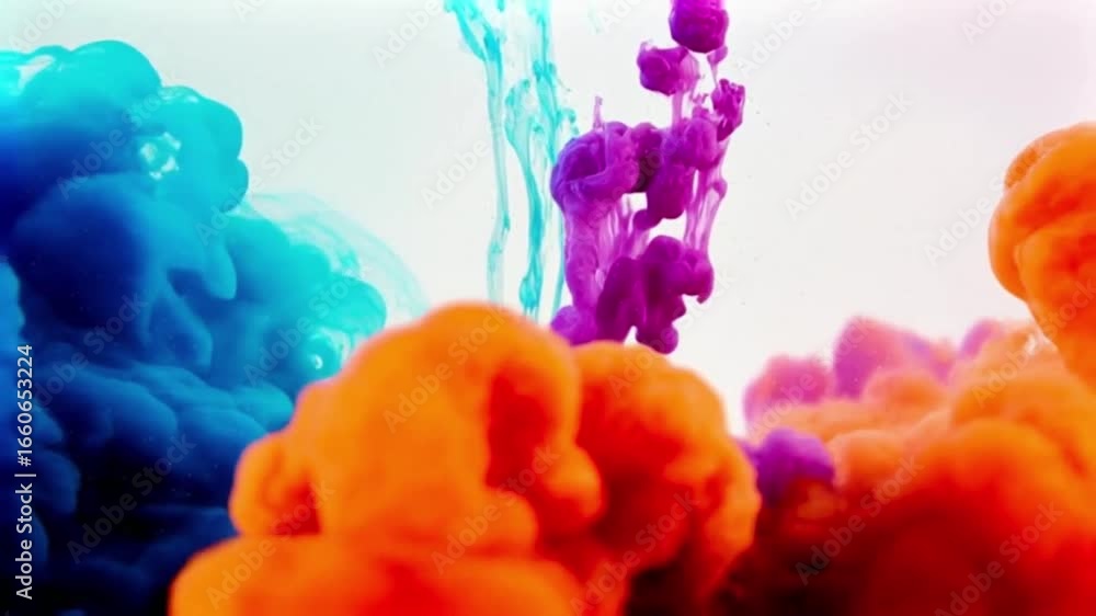 Lebendige Tintenwolken breiten sich in einem traumhaften Flüssigkeitstransfer aus.