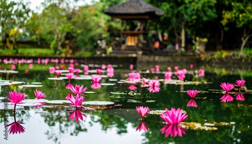 Fototapeta Naklejka Na Ścianę i Meble -  Pink lotus flowers in a serene garden pond