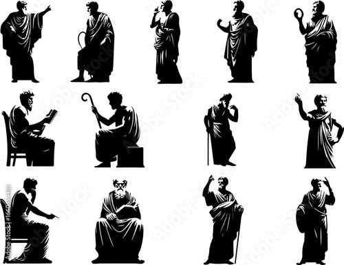 vector sketch illustration collection of silhouette sketches design images of philosophers, thinkers, writers, classics, vintage, Roman, Greek