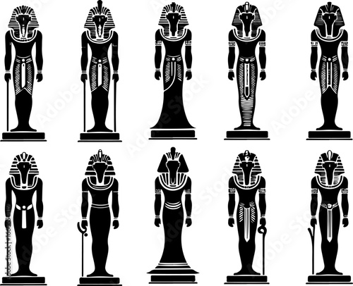 Vector sketch illustration collection of silhouette sketches of ancient Egyptian king pharaoh character designs