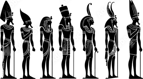 Vector sketch illustration collection of silhouette sketches of ancient Egyptian king pharaoh character designs