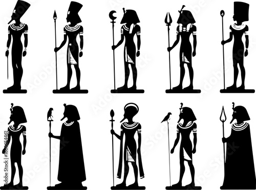 Vector sketch illustration collection of silhouette sketches of ancient Egyptian king pharaoh character designs