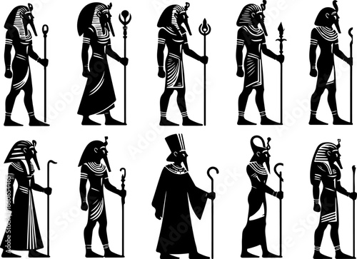 Vector sketch illustration collection of silhouette sketches of ancient Egyptian king pharaoh character designs