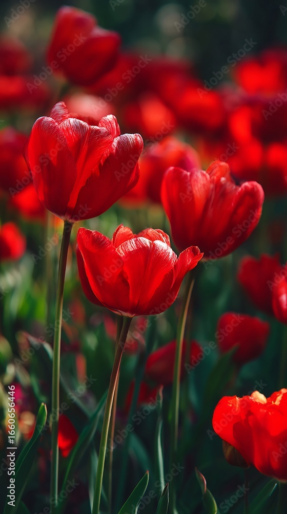 Vibrant red tulips full bloom under sunlight bold floral vertical background Vibrant red tulips full bloom under sunlight bold floral vertical background