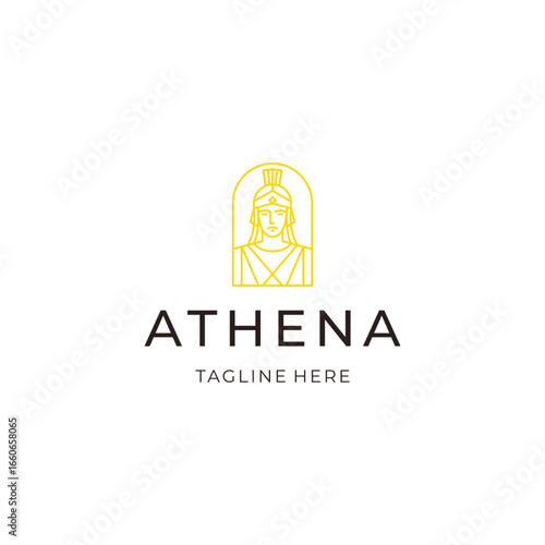 Line art athena logo design. Minimalist warrior icon illustration vector