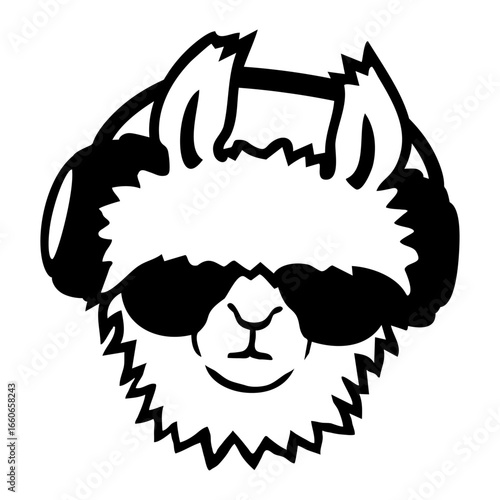 DJ Llama Cool Sunglasses Headphone Party Music Club
