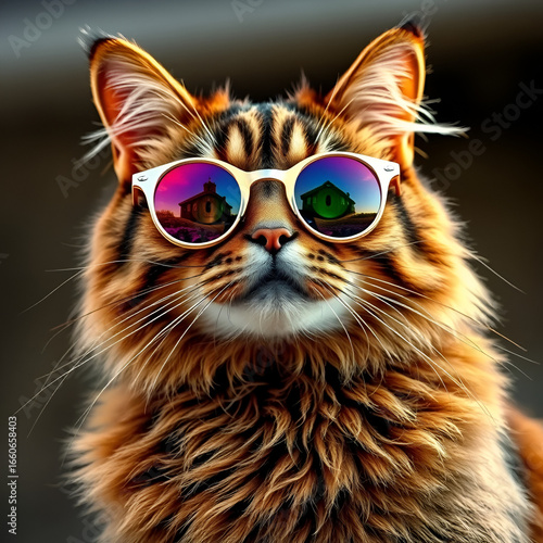 Gato gracioso con gesto de rock y gafas de sol