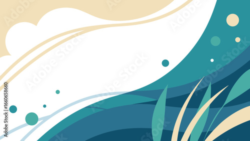 Abstract colorful waves with natural elements in soft tones  