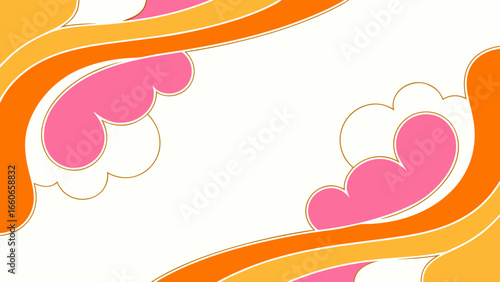Colorful abstract wavy patterns in pink, orange, and white background  