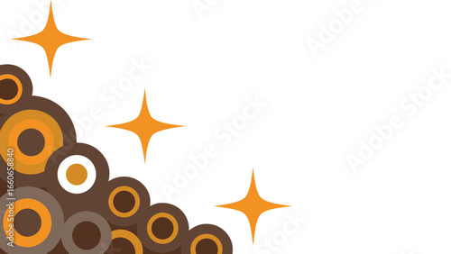Abstract pattern with circles and stars in orange and brown colors  