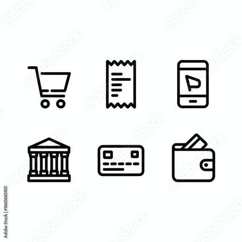 Finance and Payment Line Icons Set  Shopping, Billing, Credit Card, Mobile Payment, Bank, Wallet  Editable Stroke Vector