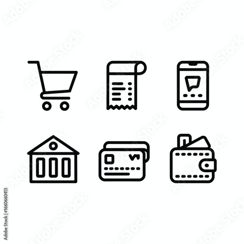 Finance and Payment Line Icons Set  Shopping, Billing, Credit Card, Mobile Payment, Bank, Wallet  Editable Stroke Vector