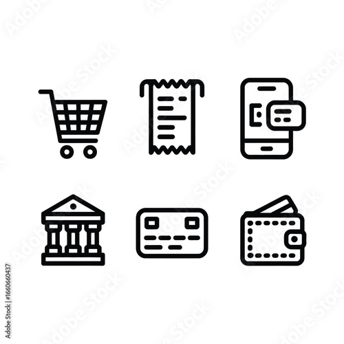 Finance and Payment Line Icons Set  Shopping, Billing, Credit Card, Mobile Payment, Bank, Wallet  Editable Stroke Vector