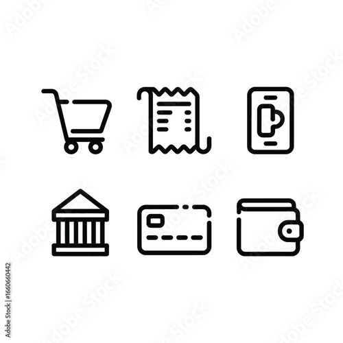 Finance and Payment Line Icons Set  Shopping, Billing, Credit Card, Mobile Payment, Bank, Wallet  Editable Stroke Vector