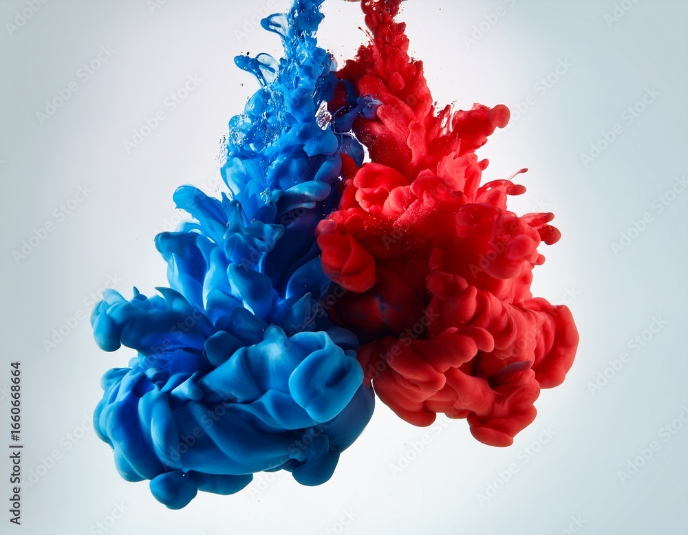 Obraz premium red and blue ink drops colliding forming a pattern competition ink blot