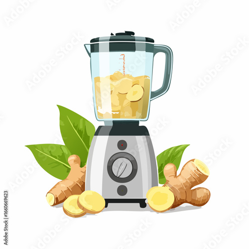Silver Blender with Fresh Ginger Root and Juice