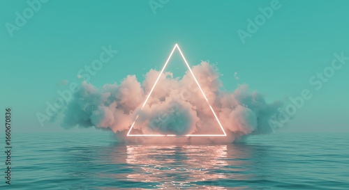 Cloud formation with neon triangle over ocean