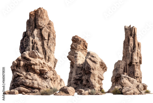Wallpaper Mural Three tall, light beige rock formations stand in a row against a dark background.  Rough textures and varied shapes.  Sparse vegetation at base Torontodigital.ca
