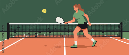 Female Playing Table Tennis in Sports Hall Indoor Court Vector Illustration 
