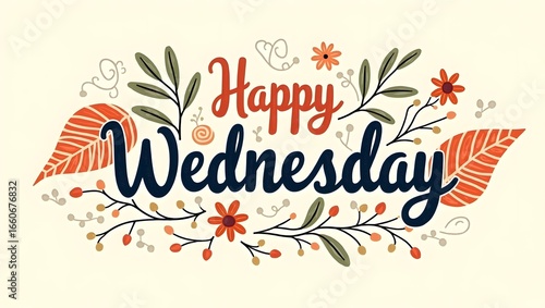 Happy Wednesday floral greeting card illustration design