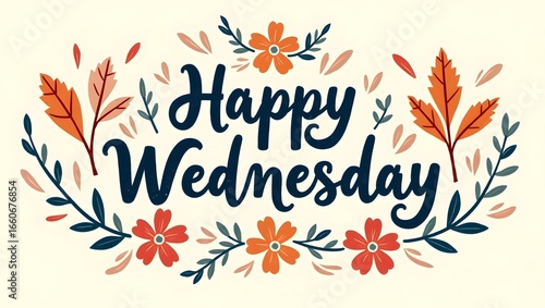 Happy Wednesday floral greeting card illustration design