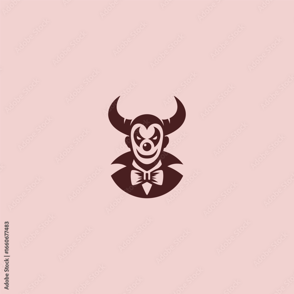 Fototapeta premium Simple horned clown silhouette logo with unique minimalist style.