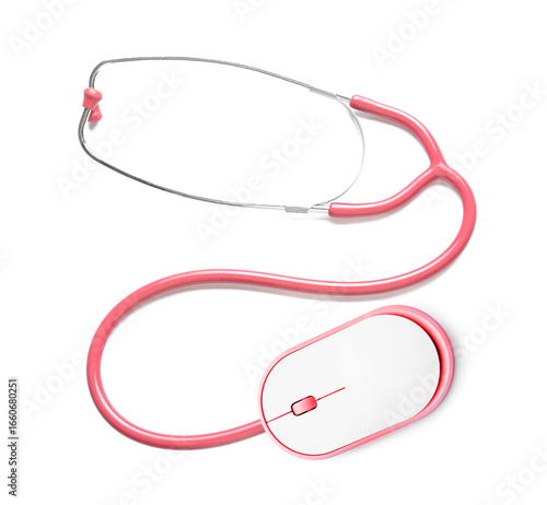 Modern stethoscope on white...