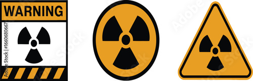 Radiation hazard warnings signs for chemical safety and dangerous radioactive contamination areas