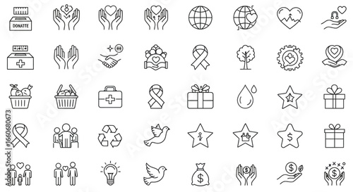 Unique International Charity Day Vector Icons Set Flat Outline Silhouette Geometric and Cartoon Styles
