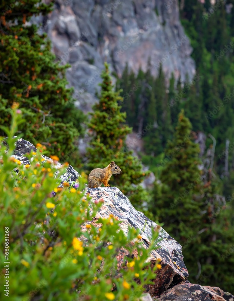 Obraz premium Squirrel perched on a rocky outcrop