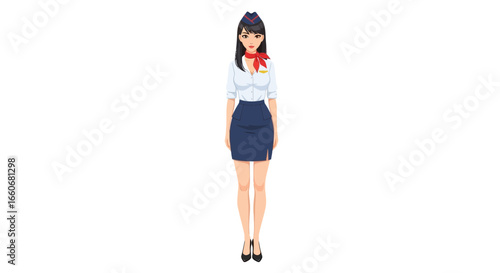 Animated air hostess character with professional and welcoming persona
