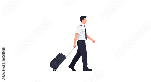 Aviation professional on the move, featuring a pilot with his luggage