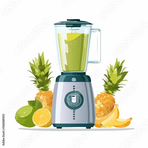 Green Smoothie in Blender with Pineapple and Citrus Fruits