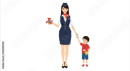 Aviation professional with a young traveler embarking on exciting journey