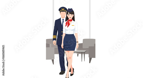 Aviation professionals, pilot and flight attendant, in formal attire posing